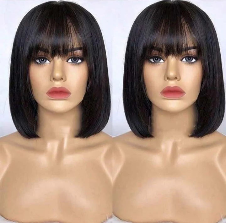 Short Bob Straight Human Hair Wig with Bangs