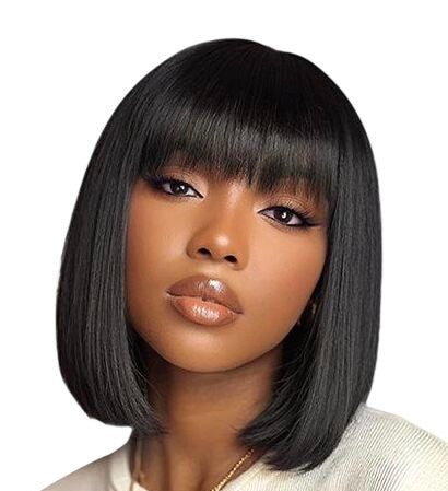 Short Bob Straight Human Hair Wig with Bangs